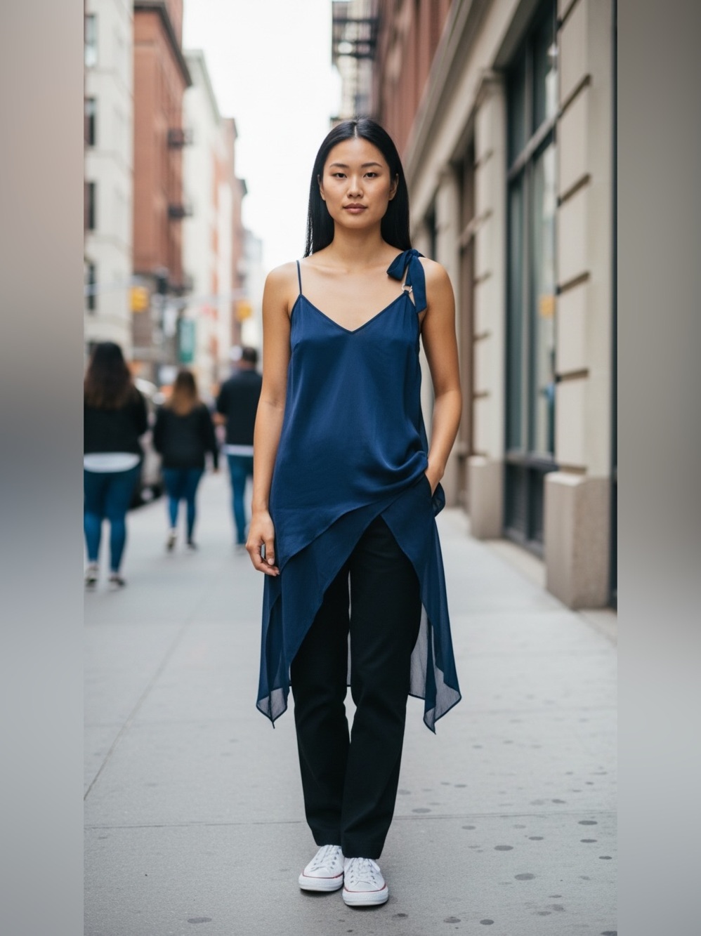 ZARA High Low Tunic Top Asymmetric Long Camisole Adjustable Strap Navy Womens XS - Picture 11 of 11